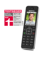 RS2165 AVM FRITZ Fon C6 Black Product Shot left Stiftung Warentest